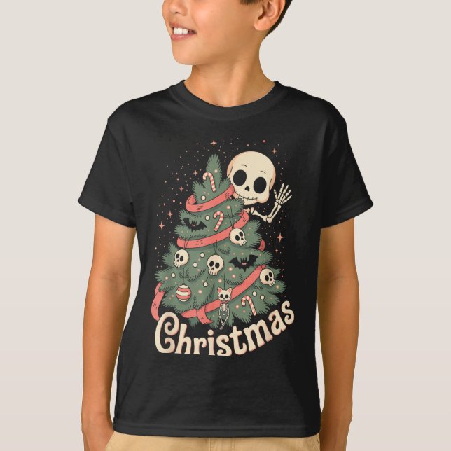 Creepy Cute Kawaii Skeleton Christmas Tree Skull B T Shirt (Framsida)