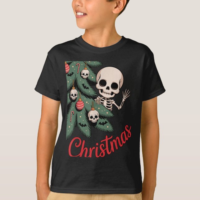 Creepy Cute Kawaii Skeleton Christmas Tree Skull B T Shirt (Framsida)