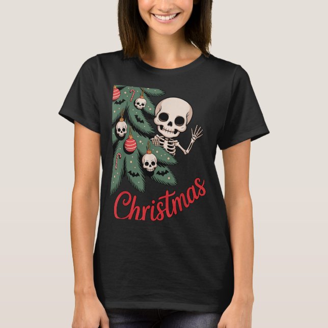 Creepy Cute Kawaii Skeleton Christmas Tree Skull B T Shirt (Framsida)