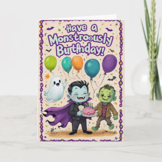 Creepy Cute Monsters Kids Birthday Kort