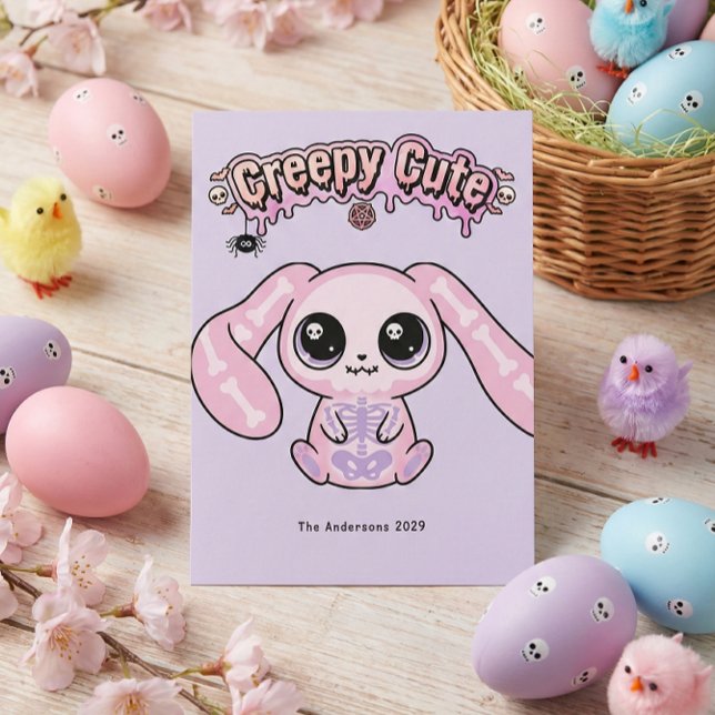 Creepy Cute Pastel Goth Easter Skull Bunn Julkort (Creepy Cute Pastel Goth Easter Skull Bunn Holiday Card)