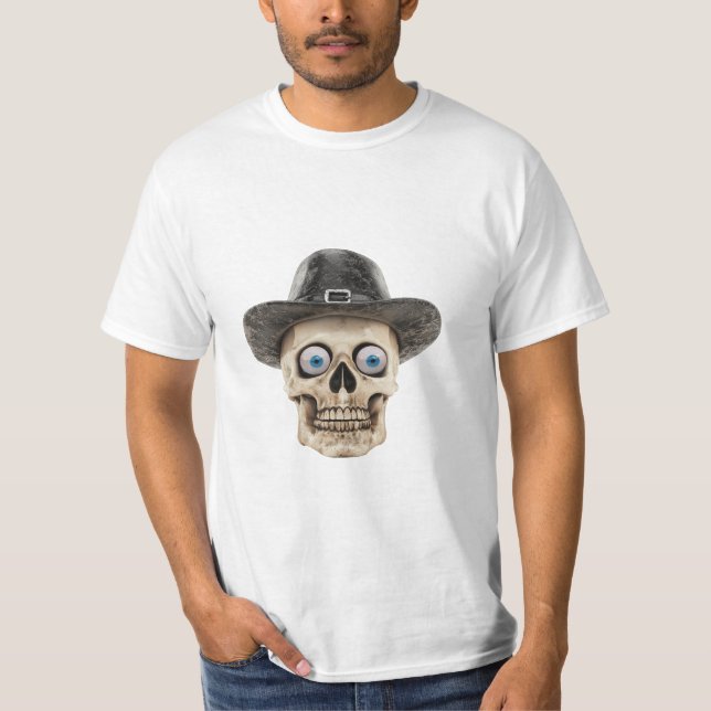 Creepy Cute Skull Wearing Hat T-Shirt (Framsida)