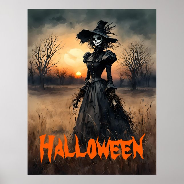 Creepy Dam i den tidigare Fågelskrämman Halloween Poster (Framsidan)