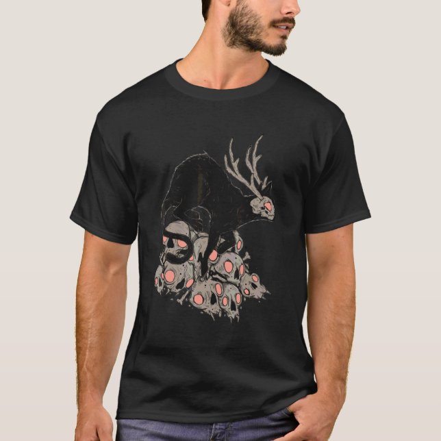Creepy Demon Cat Horror Art T Shirt (Framsida)