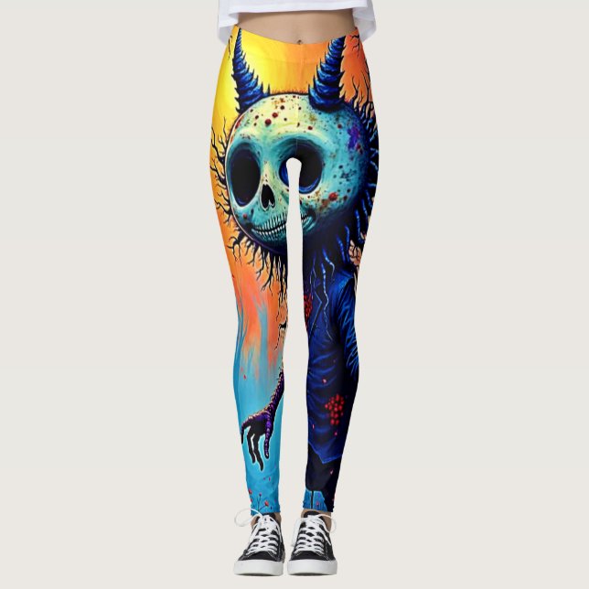 Creepy Demon in Spooky Skogen Design Leggings (Framsida)