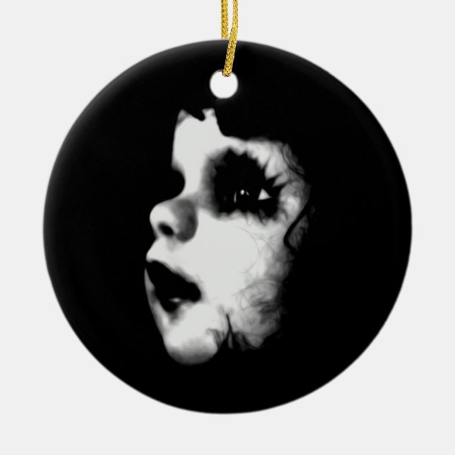 Creepy Doll Ansikte Julgransprydnad Keramik (Framsidan)