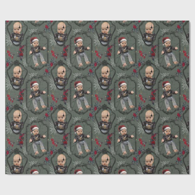 Creepy Doll Christmas Wrapping Paper Presentpapper (Platt)