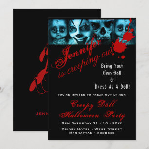 Creepy Doll Costume Party Halloween Evil Scary Inbjudningar