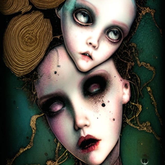 Creepy Doll Head Horror Art Kudde (Skapare uppladdad)