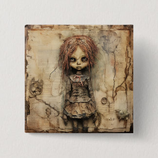 Creepy Doll med Rosa Bow Knapp