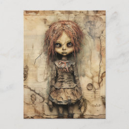 Creepy Doll med Rosa Bow Vykort