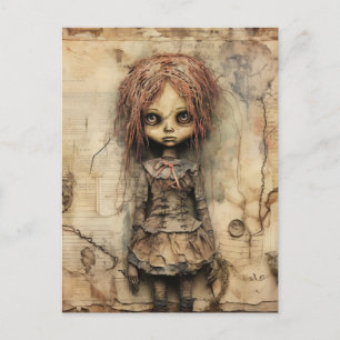 Creepy Doll med Rosa Bow Vykort