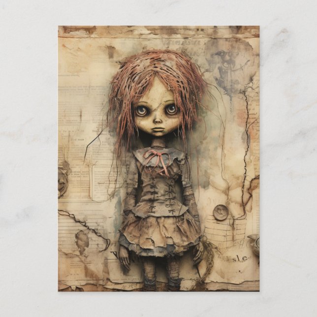 Creepy Doll med Rosa Bow Vykort (Framsida)