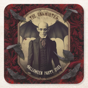 Creepy Dracula Vampire Halloween fest Underlägg Papper Kvadrat