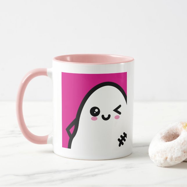 Creepy Egg Ghost Halloween | Lägg till ditt namn Mugg (Med munk)