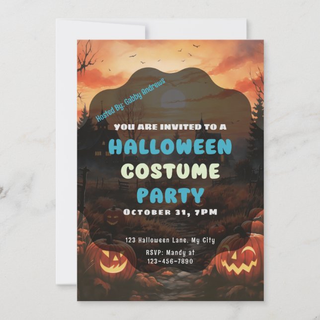 Creepy Fält i Jack-O'Lanternor Halloween Inbjudningar (Framsida)