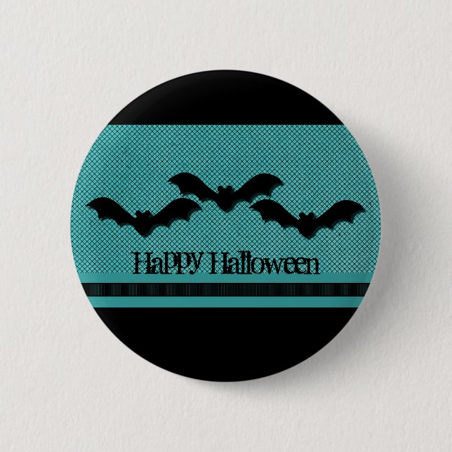 Creepy Fladdermöss Halloween Button, Teal Knapp (Framsida)