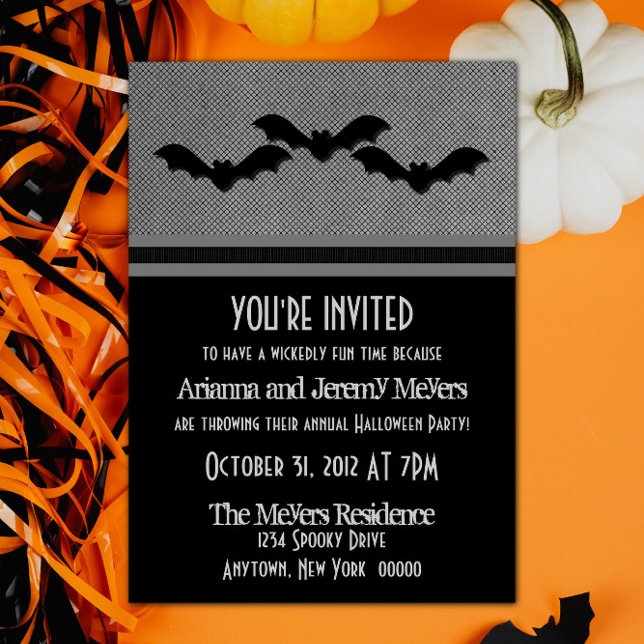 Creepy Fladdermöss Halloween fest Inbjudan, Grått Inbjudningar (Creepy Bats Halloween Party Invite - Gray)
