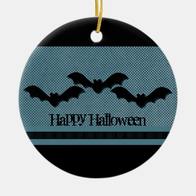 Creepy Fladdermöss Halloween Ornament, Mörk blått Julgransprydnad Keramik (Framsidan)