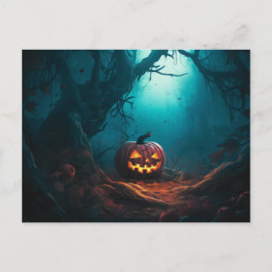 Creepy Forest med Jack-O'Lanternor Halloween Helg Vykort