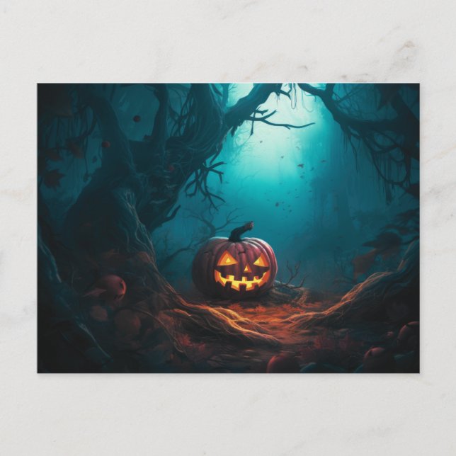 Creepy Forest med Jack-O'Lanternor Halloween Helg Vykort (Framsida)