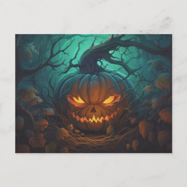 Creepy Forest med Jack-O'Lanternor Halloween Helg Vykort (Framsida)