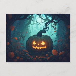 Creepy Forest med Jack-O'Lanternor Halloween Helg Vykort