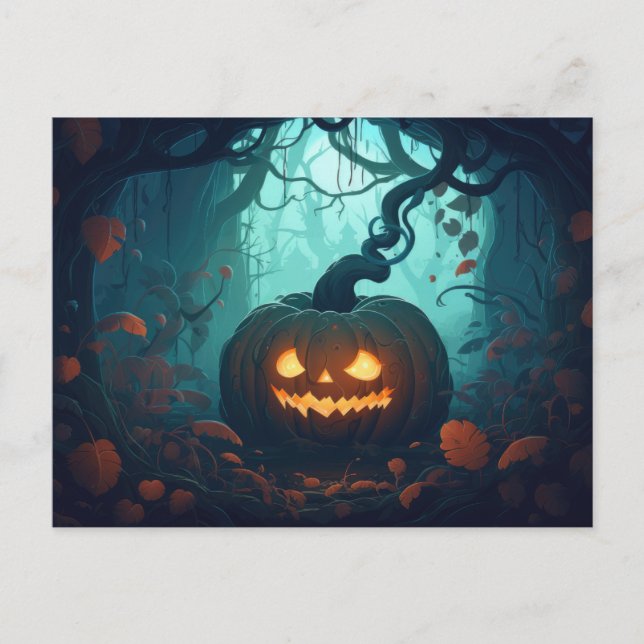 Creepy Forest med Jack-O'Lanternor Halloween Helg Vykort (Framsida)