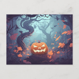 Creepy Forest med Jack-O'Lanternor Halloween Helg Vykort