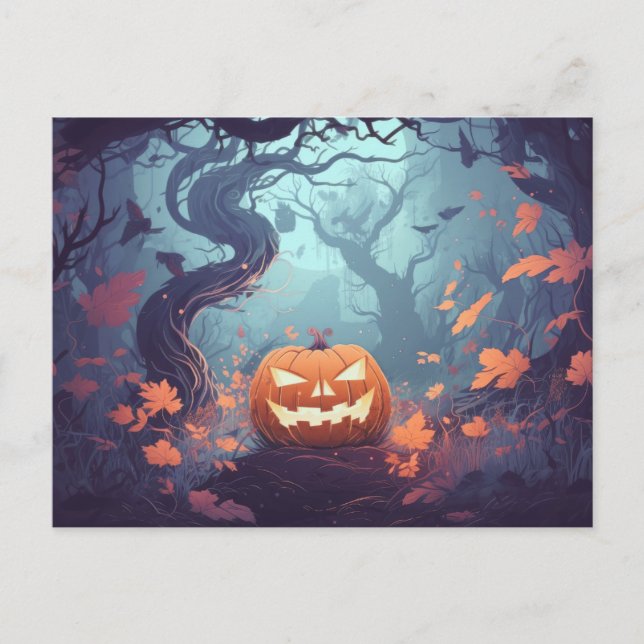 Creepy Forest med Jack-O'Lanternor Halloween Helg Vykort (Framsida)