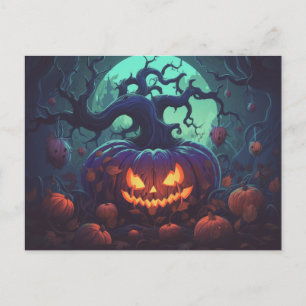 Creepy Forest med Jack-O'Lanternor Halloween Helg Vykort