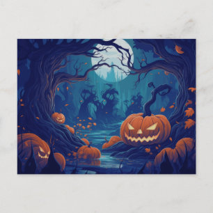 Creepy Forest med Jack-O'Lanternor Halloween Helg Vykort