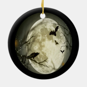 Creepy Full Moon med fåglar Julgransprydnad Keramik