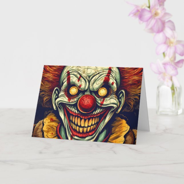 Creepy Funhouse Carnival Clown Happy halloween Kort (Orkide)