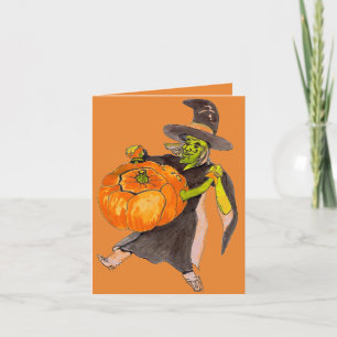 Creepy Funny Halloween Dancing Pumpkin Witch Färg Kort
