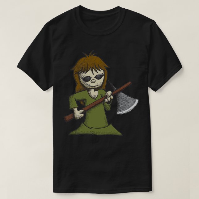 Creepy Girl with Ax Classic TShirt T Shirt (Design framsida)