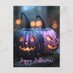 Creepy Glitter Pumpkins Halloween Greeting Card Vykort