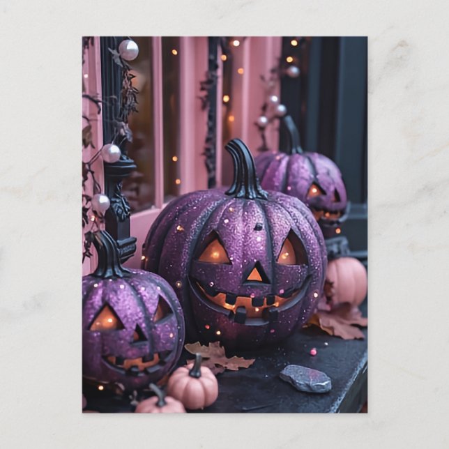 Creepy Glitter Pumpkins Halloween Greeting Card Vykort (Framsida)