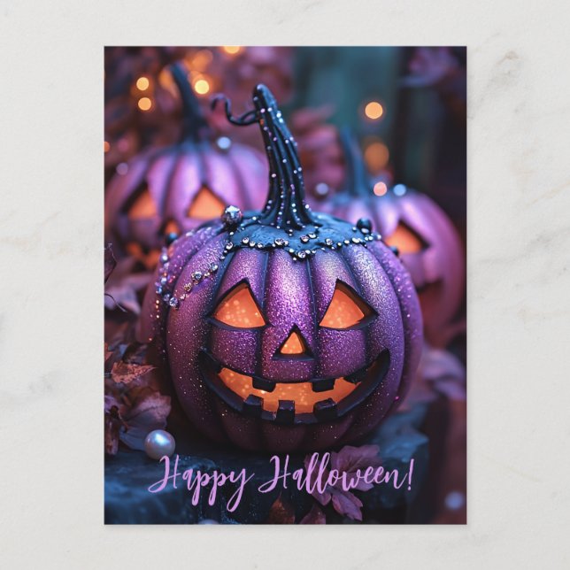 Creepy Glitter Pumpkins Halloween Greeting Card Vykort (Framsida)