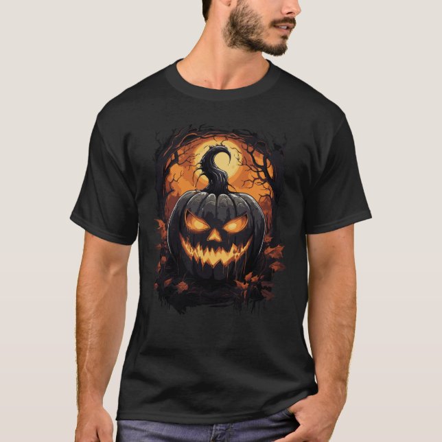 Creepy Glowing Ögon Jack-O-Lantern Halloween T Shirt (Framsida)