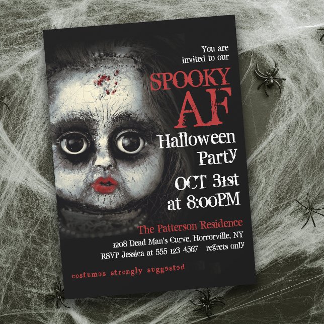 Creepy Goth Doll Spooky AF Halloween fest Inbjudningar (Host an unforgettably Spooky AF Halloween Party this year!)