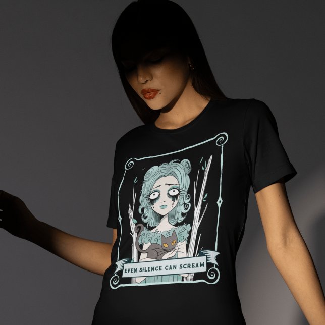 Creepy Goth Girl Halloween Black Cat Spooky Vibes T Shirt (Skapare uppladdad)