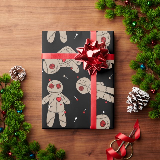 Creepy Goth Voodoo Dolls Halloween Presentpapper (Julgåva)