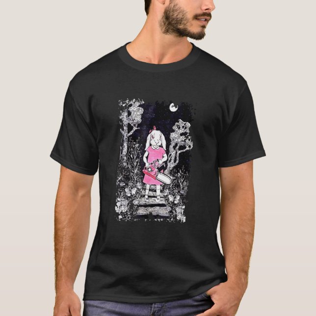 Creepy Gothic Chainszien Bunny Goth Halloween Horr T Shirt (Framsida)