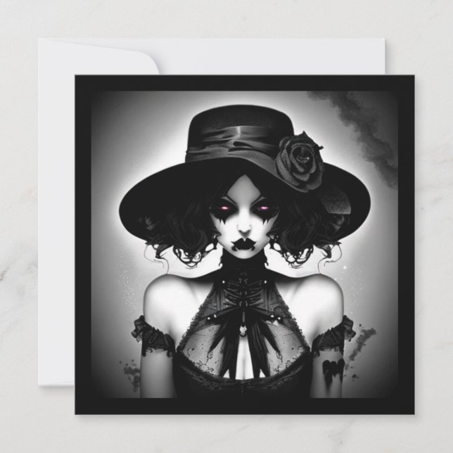 Creepy Gothic Girl Halloween Inbjudningar (Framsida)