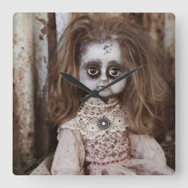Creepy Gothic Porcelain Doll Victorian Goth Fyrkantig Klocka