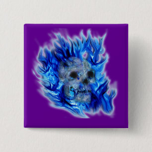 Creepy Gothic Skull, Flames, Halloween Horror Knapp
