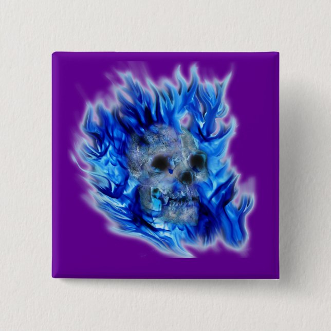 Creepy Gothic Skull, Flames, Halloween Horror Knapp (Framsida)