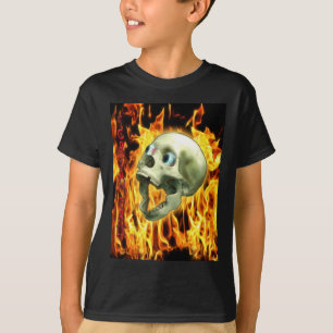 Creepy Gothic Skull, Flames, Halloween Horror Tee