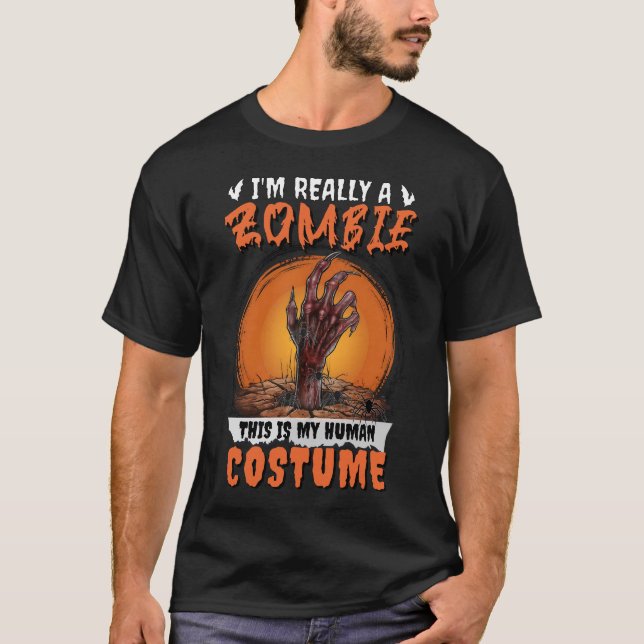 Creepy Grave Zombie Crawl Funny Halloween Costume T Shirt (Framsida)